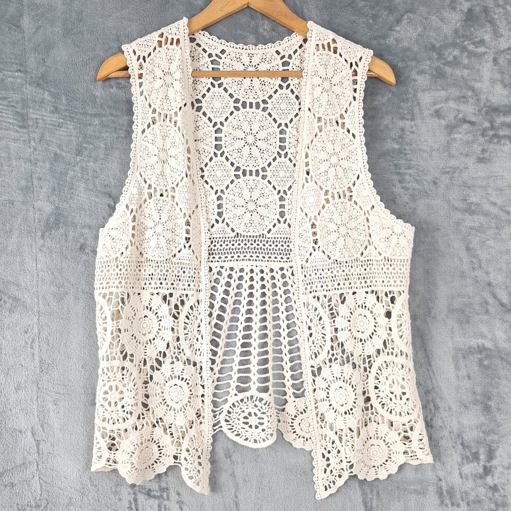 Womens Top Free Size Crochet Sheer Cottage Boho Fairy Festival Kimono Cardigan